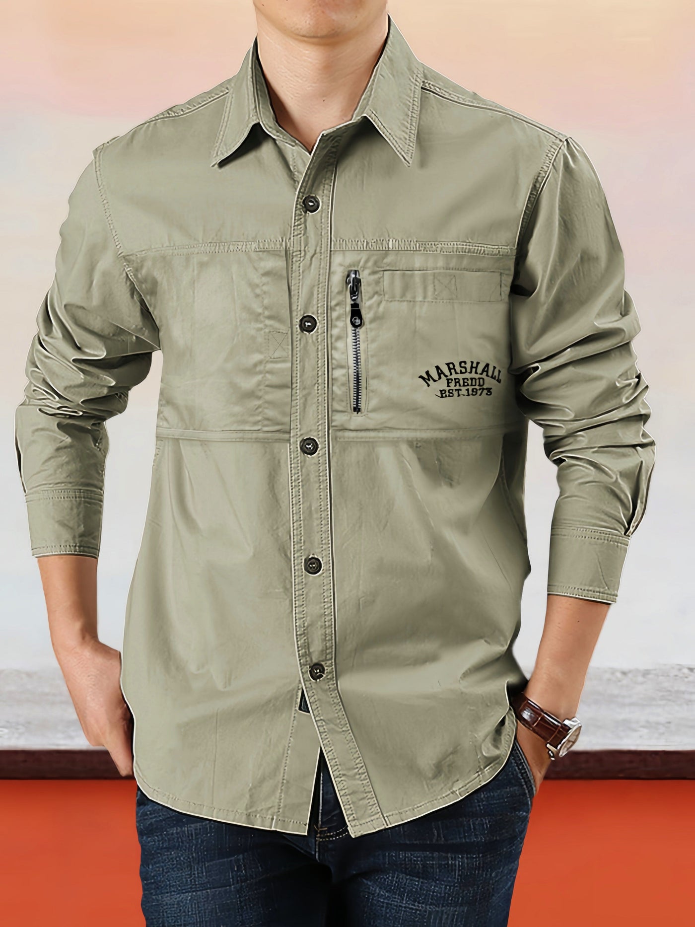 Casual Button Long Sleeves Shirt Shirts coofandystore Army Green M 