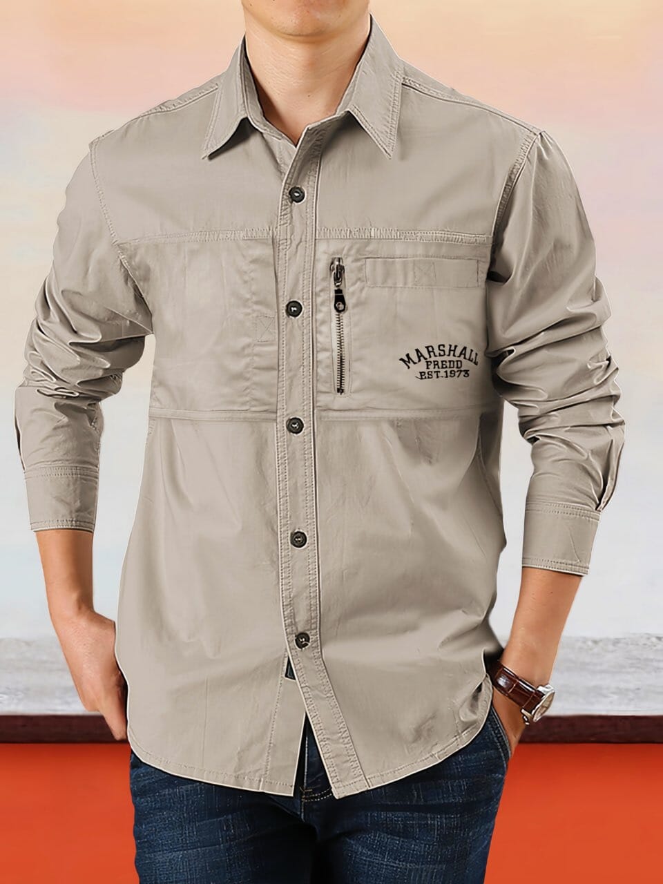 Casual Button Long Sleeves Shirt Shirts coofandystore Khaki M 
