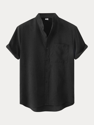 Cotton Linen Short Sleeve Simple Shirt Shirts coofandystore Black M 