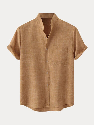 Cotton Linen Short Sleeve Simple Shirt Shirts coofandystore Brown M 