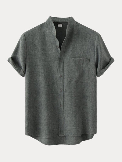 Cotton Linen Short Sleeve Simple Shirt Shirts coofandystore Dark Green M 