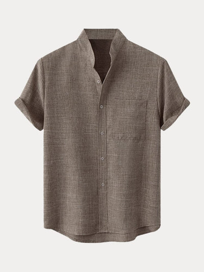 Cotton Linen Short Sleeve Simple Shirt Shirts coofandystore Khaki M 