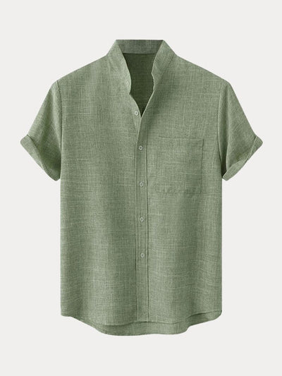 Cotton Linen Short Sleeve Simple Shirt Shirts coofandystore Green M 