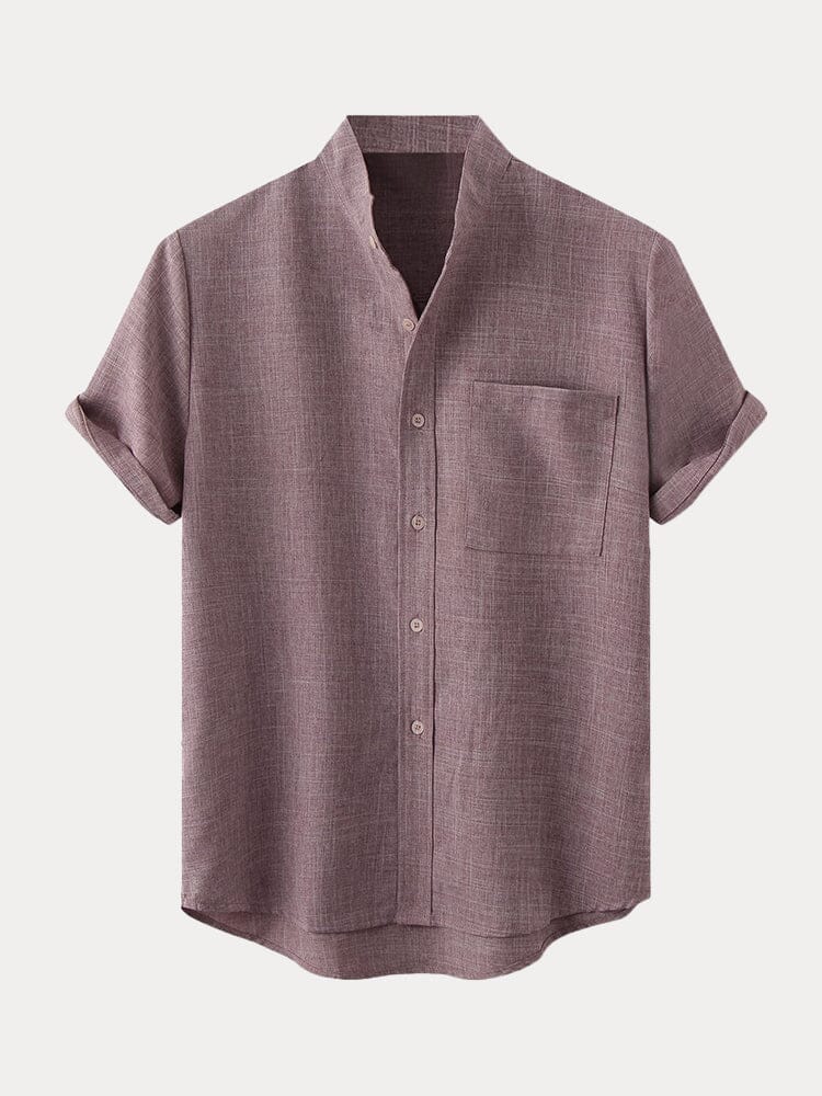 Cotton Linen Short Sleeve Simple Shirt Shirts coofandystore Red M 