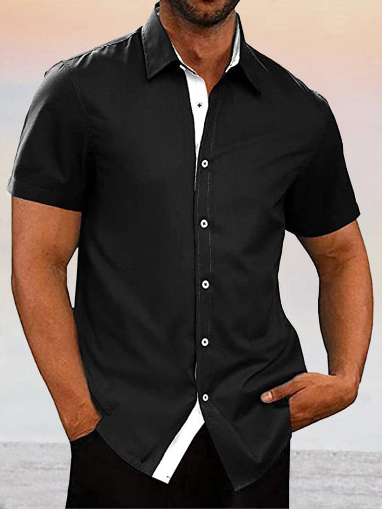 Casual Splicing Cotton Linen Button Shirt Shirts coofandystore Black M 
