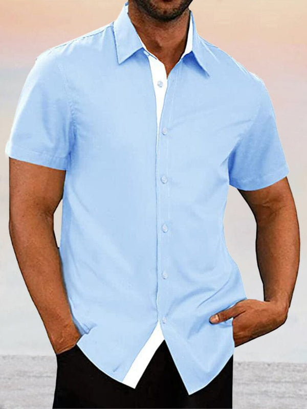 Casual Splicing Cotton Linen Button Shirt Shirts coofandystore Sky Blue M 