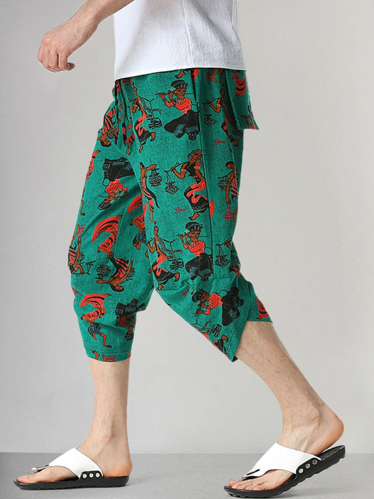 Vintage Graphic Casual Capri Pants Shorts coofandystore 
