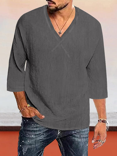 Casual Breathable V-neck Cotton Linen Top Shirts coofandystore Dark Grey S 
