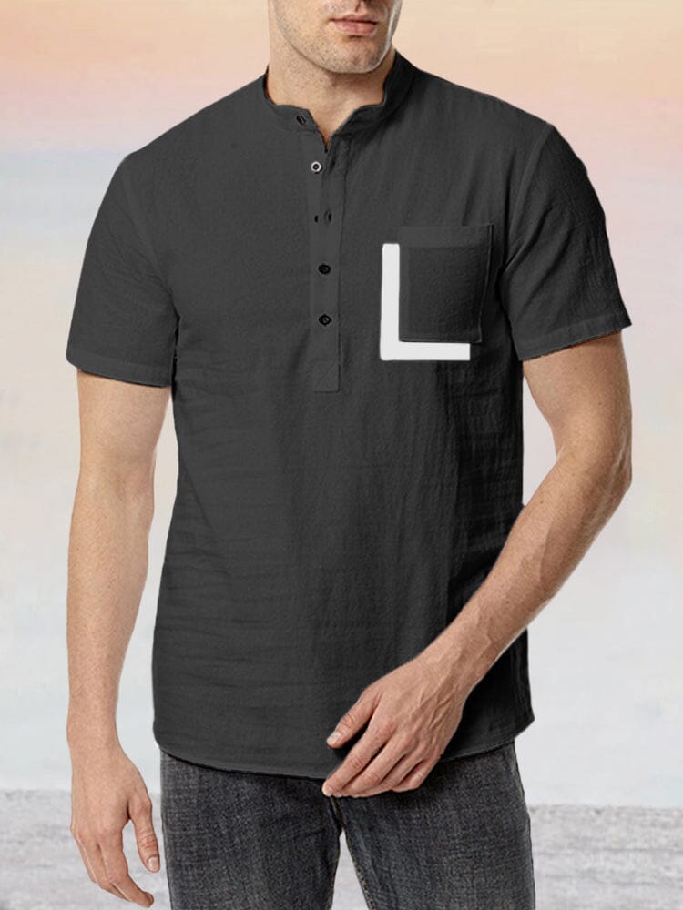 Cotton Linen Button Shirt with Pocket Shirts coofandystore Black S 