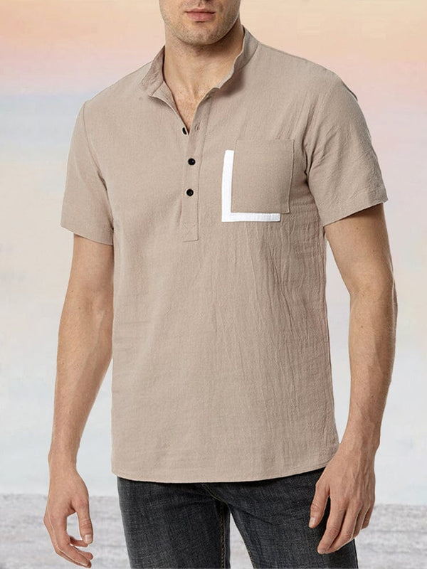 Cotton Linen Button Shirt with Pocket Shirts coofandystore Khaki S 