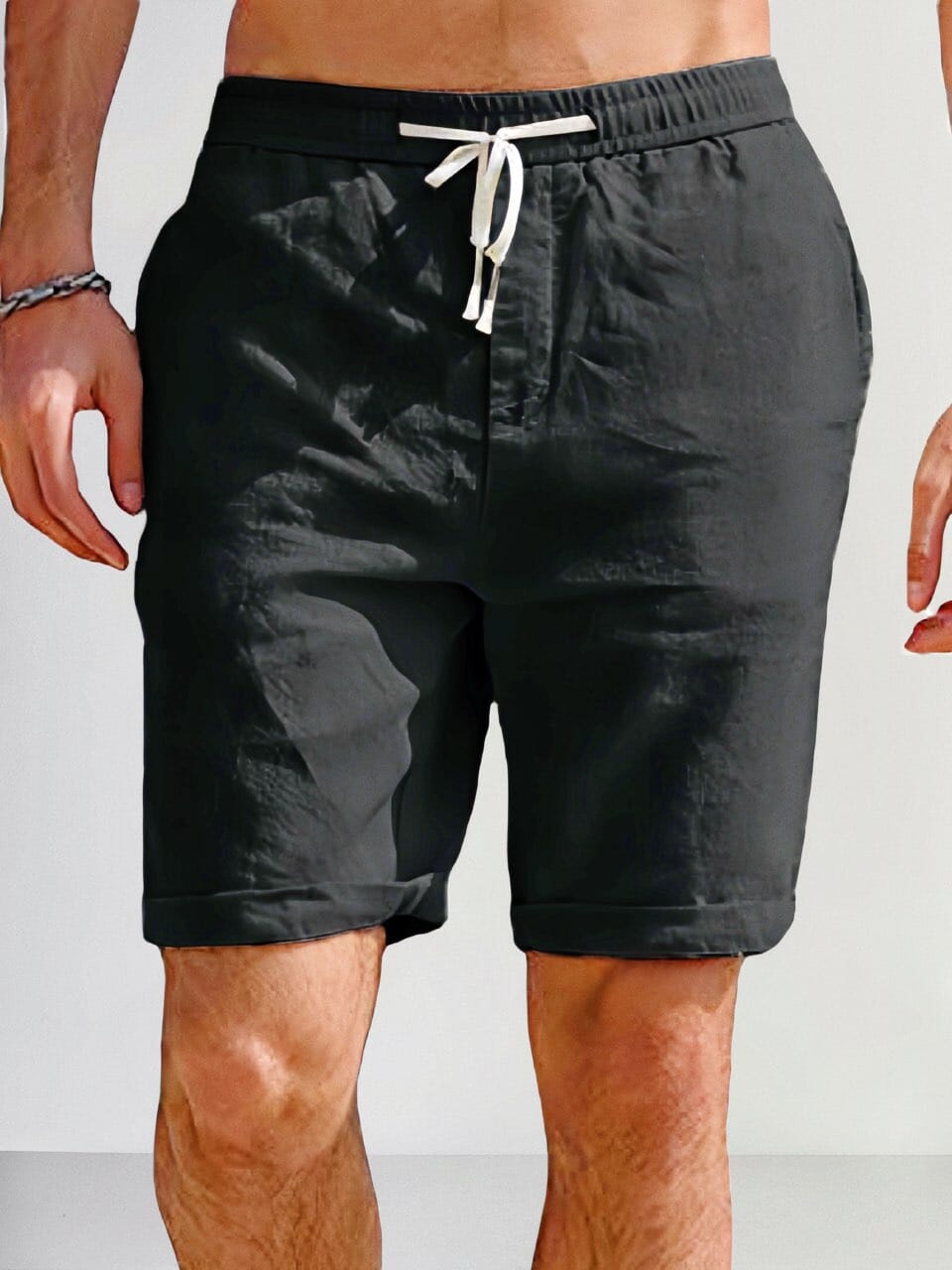 Cotton Linen Drawstring Casual Shorts Shorts coofandystore Black M 
