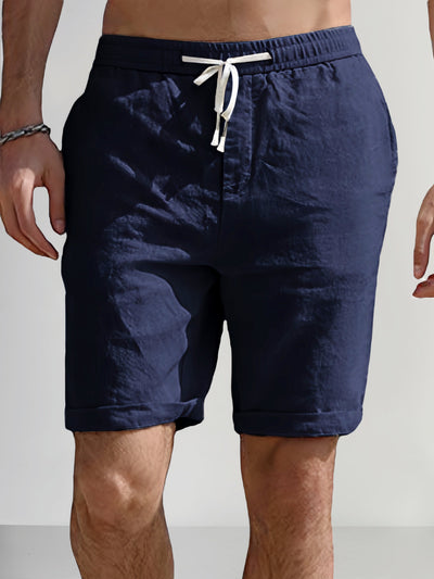 Cotton Linen Drawstring Casual Shorts Shorts coofandystore Navy Blue M 
