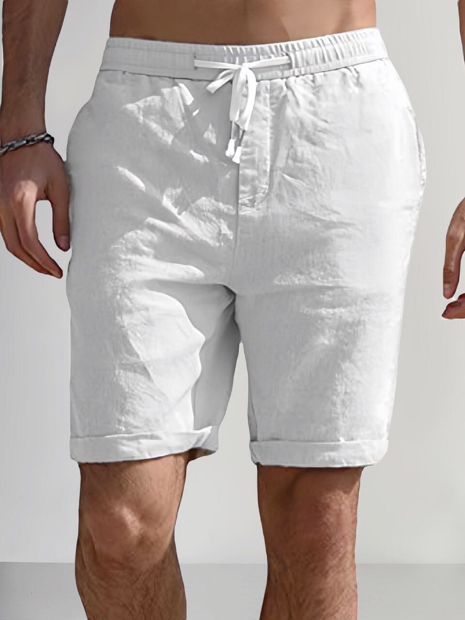 Cotton Linen Drawstring Casual Shorts Shorts coofandystore White M 