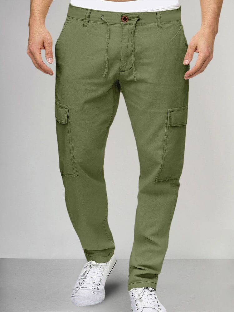 Casual Drawstring Cotton Linen Cargo Pants Pants coofandystore Army Green M 