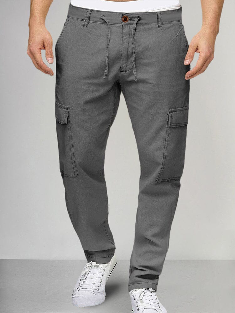 Casual Drawstring Cotton Linen Cargo Pants Pants coofandystore Dark Grey M 