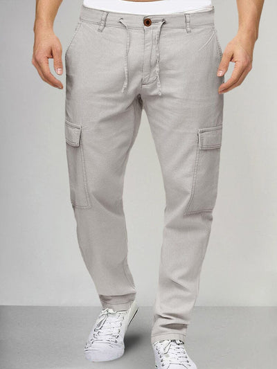 Casual Drawstring Cotton Linen Cargo Pants Pants coofandystore Light Grey M 