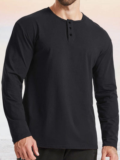 Classic Cotton Casual Solid Button T-shirt T-Shirt coofandystore Black M 