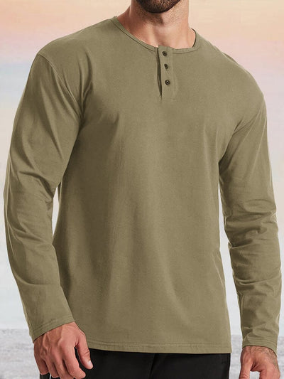 Classic Cotton Casual Solid Button T-shirt T-Shirt coofandystore Khaki M 
