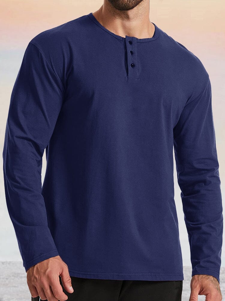 Classic Cotton Casual Solid Button T-shirt T-Shirt coofandystore Navy Blue M 