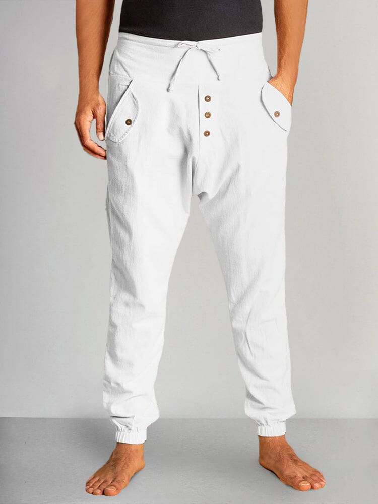 Cotton Linen High Waist Casual Pants Pants coofandystore White M 