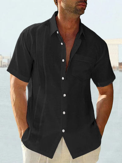 Cotton Linen Solid Casual Short Sleeve Shirt Shirts coofandystore Black M 