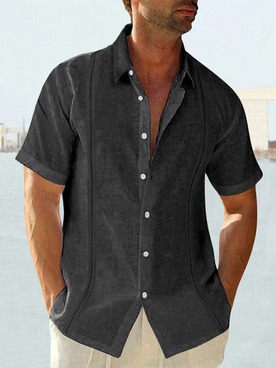 Cozy Cotton and Linen Short Sleeve Button Shirt Shirts coofandystore Black M 