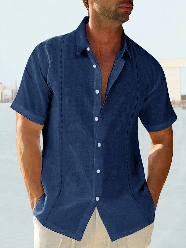 Cozy Cotton and Linen Short Sleeve Button Shirt Shirts coofandystore Deep Blue M 