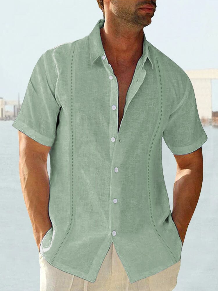 Cozy Cotton and Linen Short Sleeve Button Shirt Shirts coofandystore Light Green M 