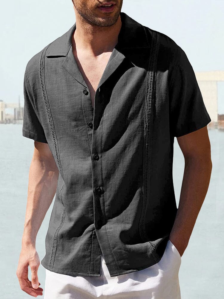 Cotton Linen Short Sleeve Casual Shirt Shirts coofandystore Black M 