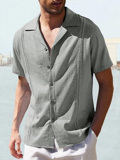 Cotton Linen Short Sleeve Casual Shirt Shirts coofandystore Grey M 