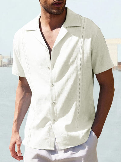 Cotton Linen Short Sleeve Casual Shirt Shirts coofandystore White M 