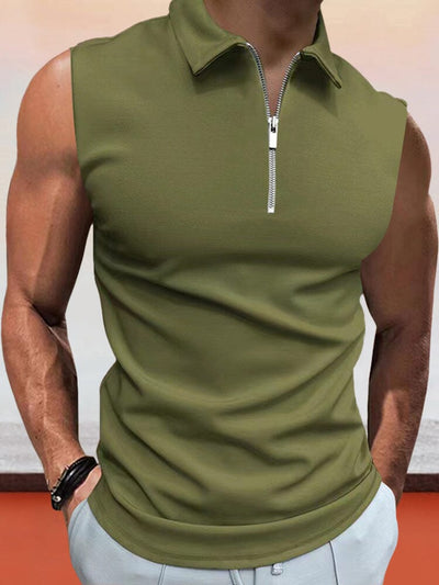 Casual Solid Color Sleeveless Shirt Shirts coofandystore Army Green S 