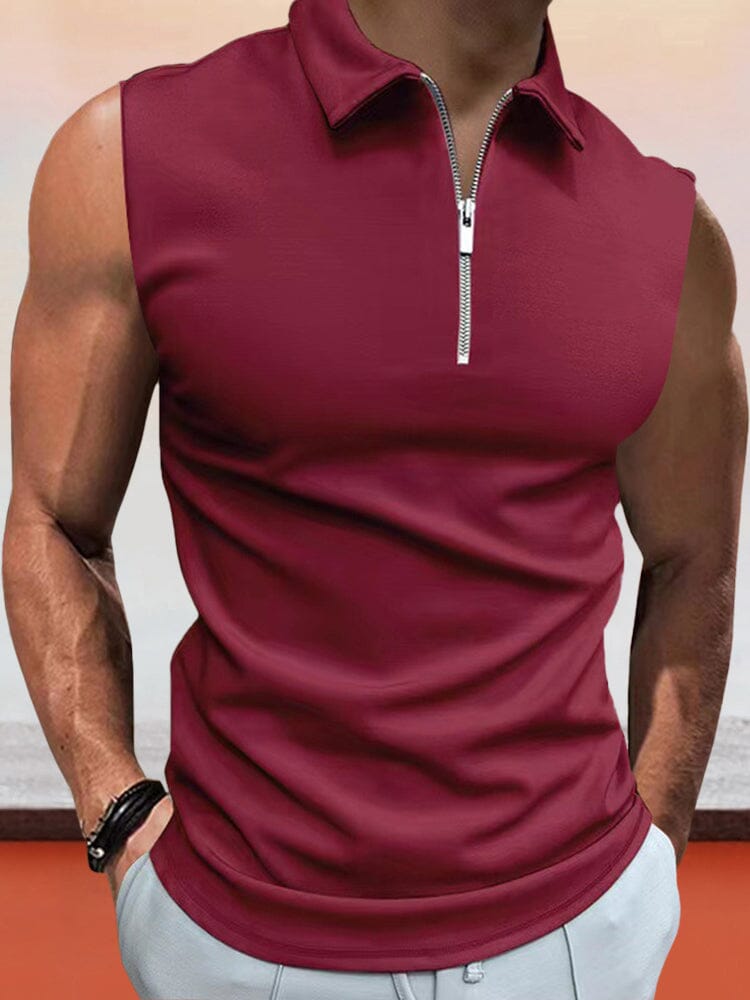 Casual Solid Color Sleeveless Shirt Shirts coofandystore Red S 