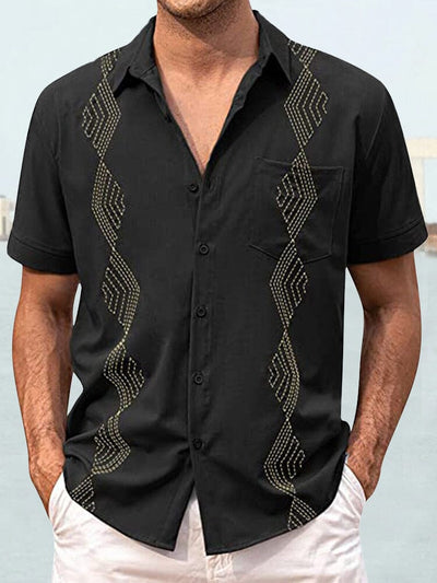 Embroidered Casual Button Down Shirt Shirts coofandystore Black M 