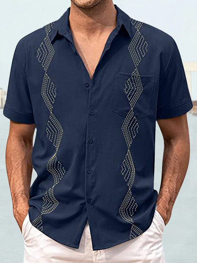 Embroidered Casual Button Down Shirt Shirts coofandystore Dark Blue M 