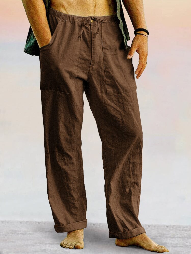 Casual Cotton Linen Multi-color Pants Pants coofandystore Brown S 