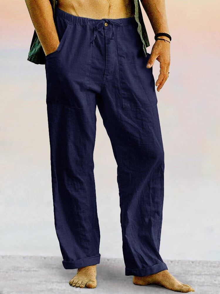 Casual Cotton Linen Multi-color Pants Pants coofandystore Navy Blue S 