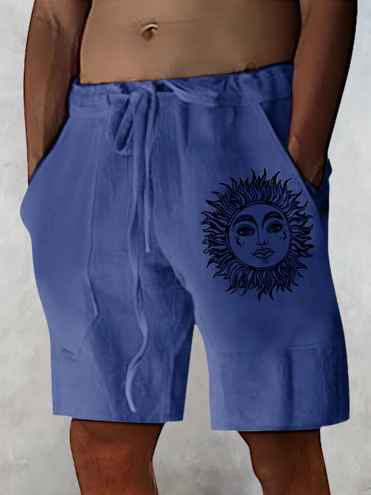 Linen Style Printed Short With Pockets Shorts coofandystore Blue S 