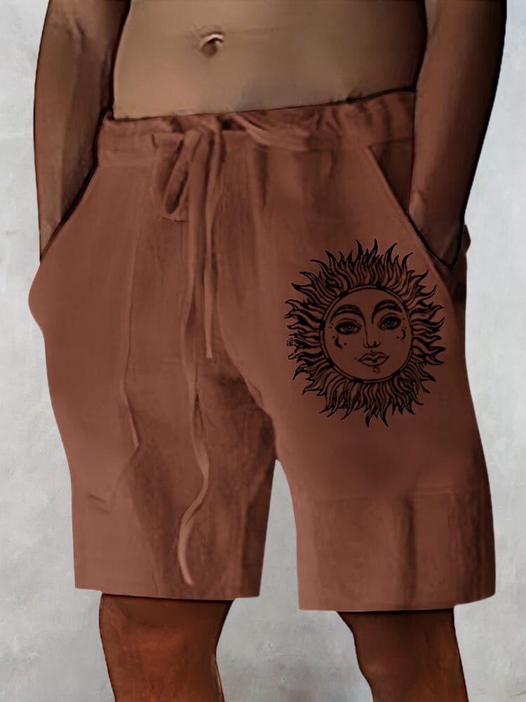 Linen Style Printed Short With Pockets Shorts coofandystore Brown S 