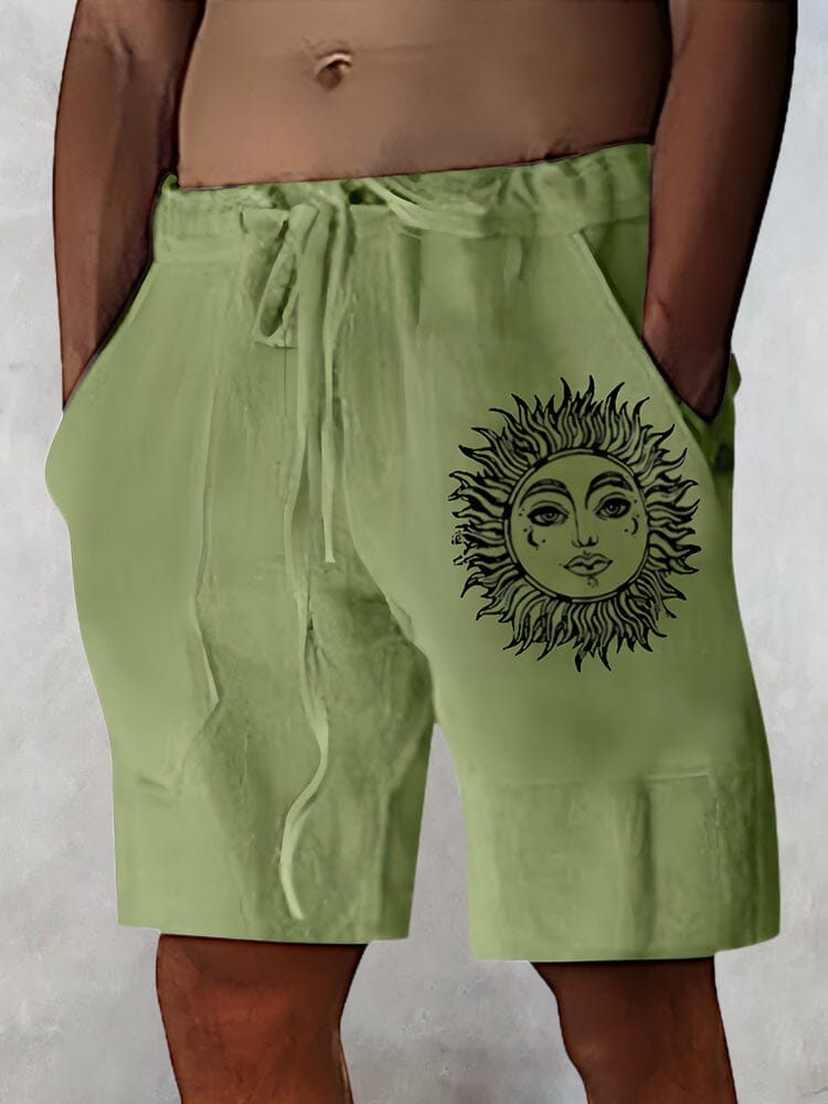Linen Style Printed Short With Pockets Shorts coofandystore Green S 