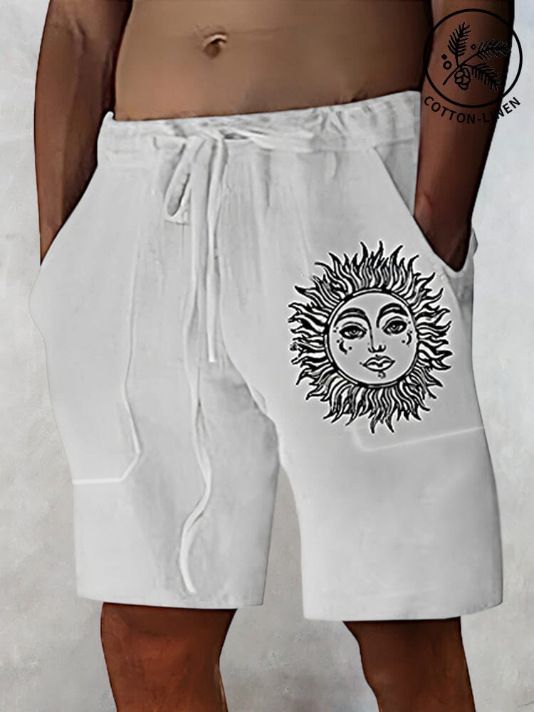 Linen Style Printed Short With Pockets Shorts coofandystore White S 