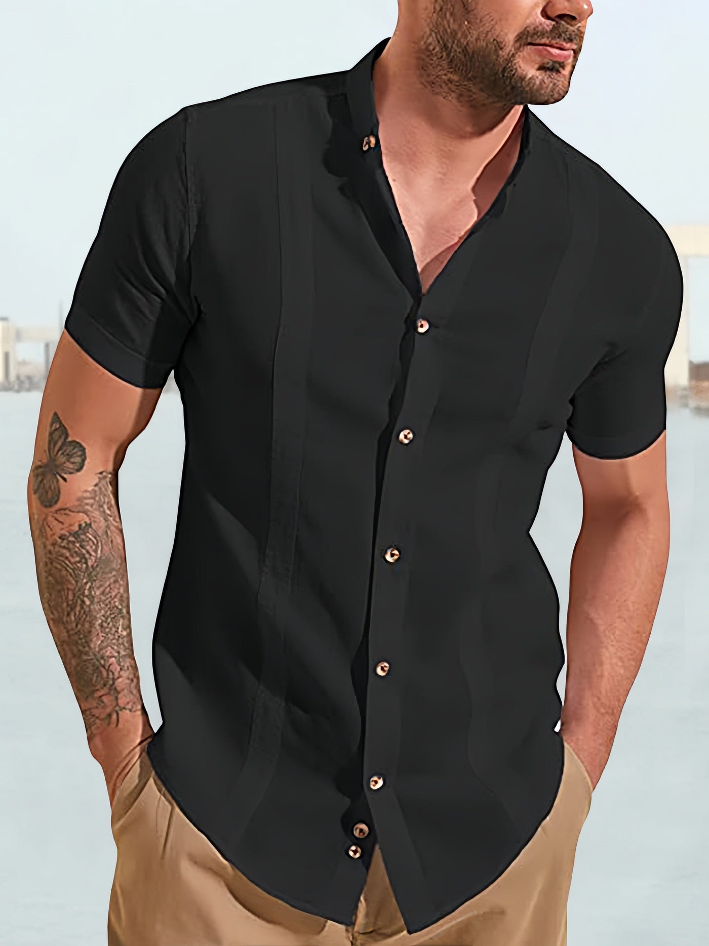 Soft Cotton Linen Loose Fit Button Shirt Shirts coofandystore Black M 