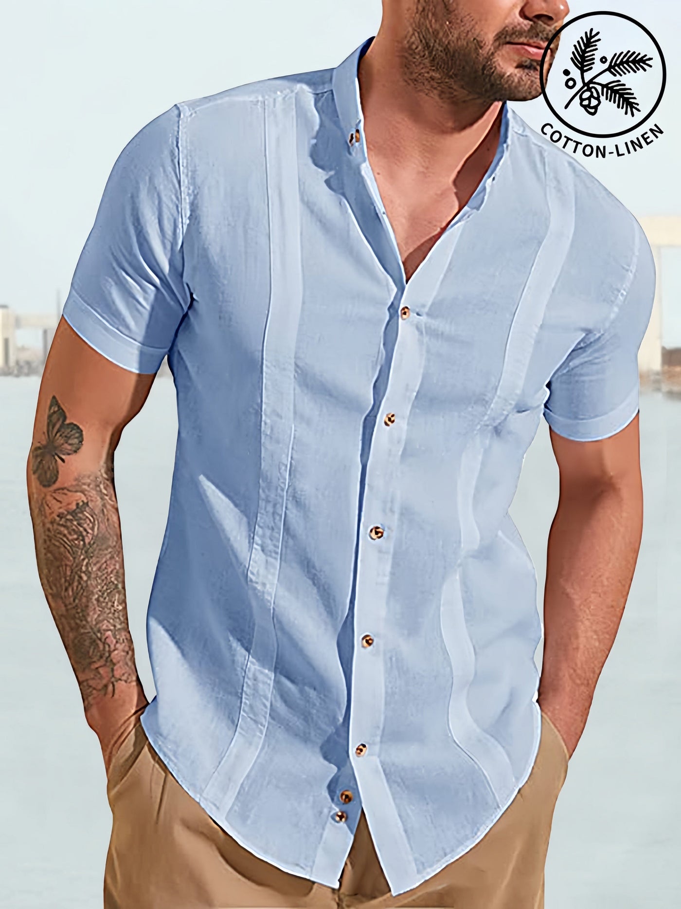 Soft Cotton Linen Loose Fit Button Shirt Shirts coofandystore Clear Blue M 