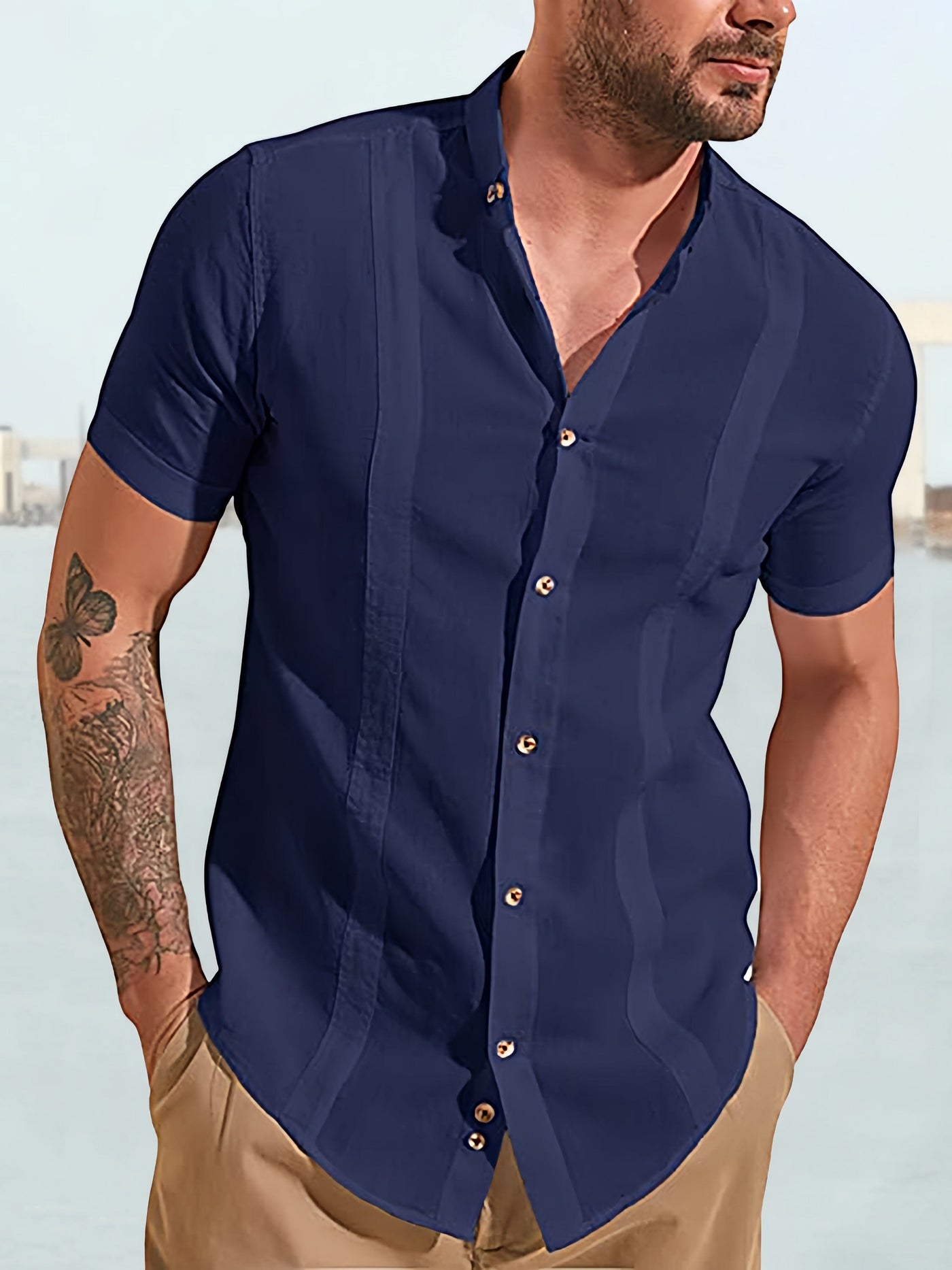 Soft Cotton Linen Loose Fit Button Shirt Shirts coofandystore Deep Blue M 