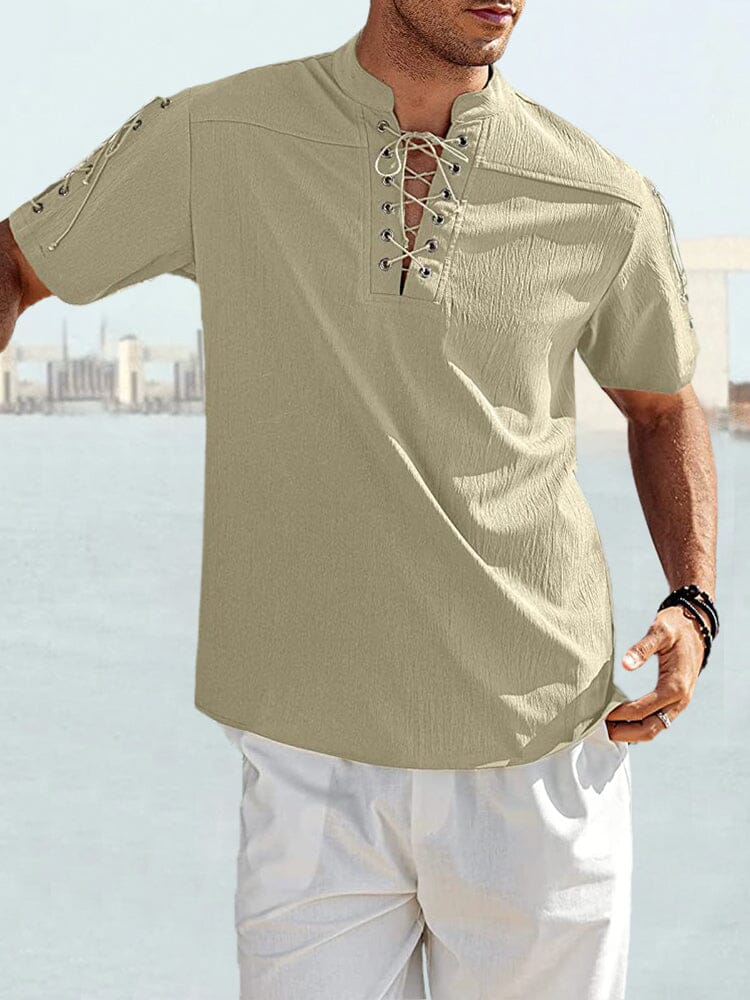 V Neck Linen Style Short Sleeve Shirt Shirts coofandystore 