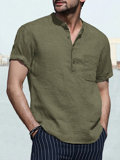 Linen Style Short Sleeves Casual Shirt Shirts coofandystore Army Green S 