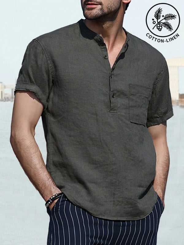Linen Style Short Sleeves Casual Shirt Shirts coofandystore Dark Grey S 