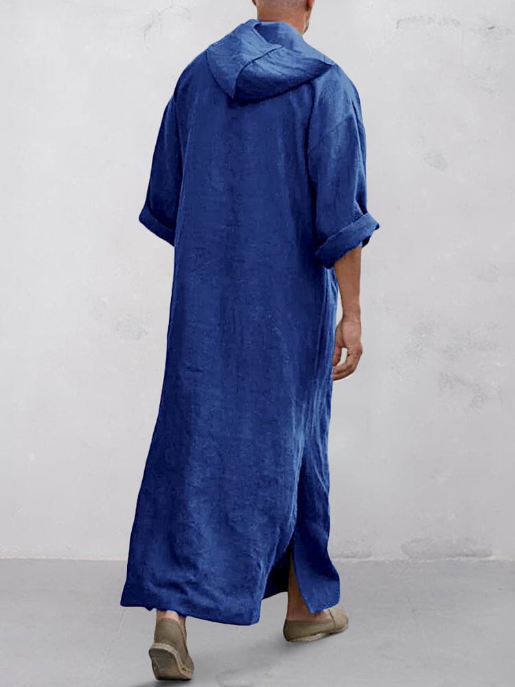 Cotton Linen Split Hem Hooded Robe Robe coofandystore 