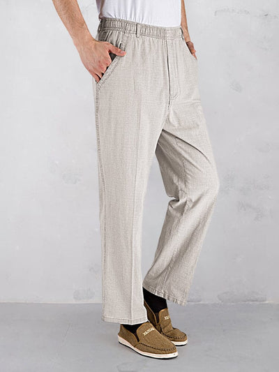 Cotton Linen Elastic Waist Casual Pants Pants coofandystore Apricot XL(US 34-36) 