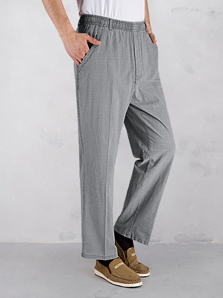 Cotton Linen Elastic Waist Casual Pants Pants coofandystore Dark Grey XL(US 34-36) 